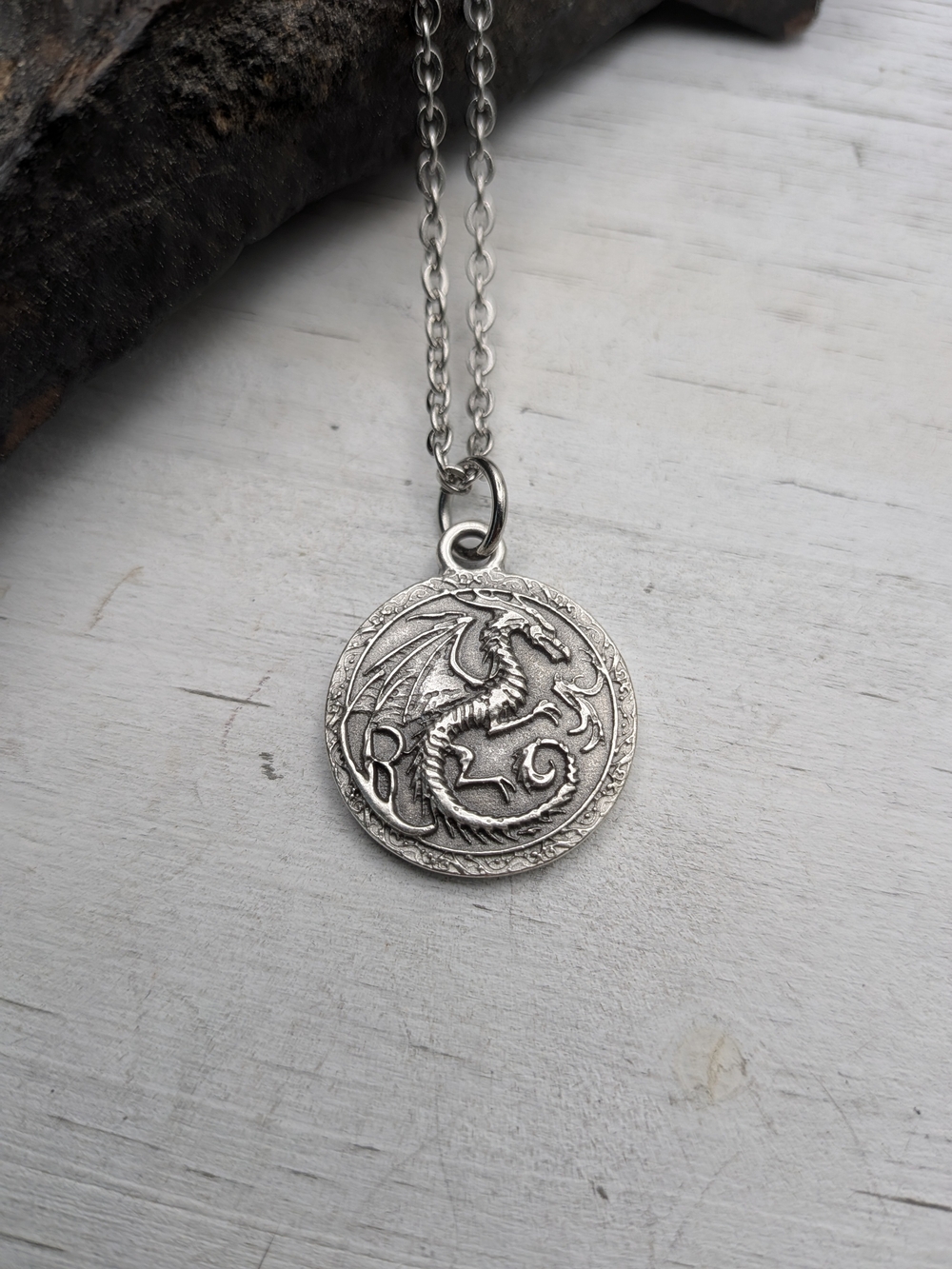 Antique Silver Dragon Pendant Necklace
